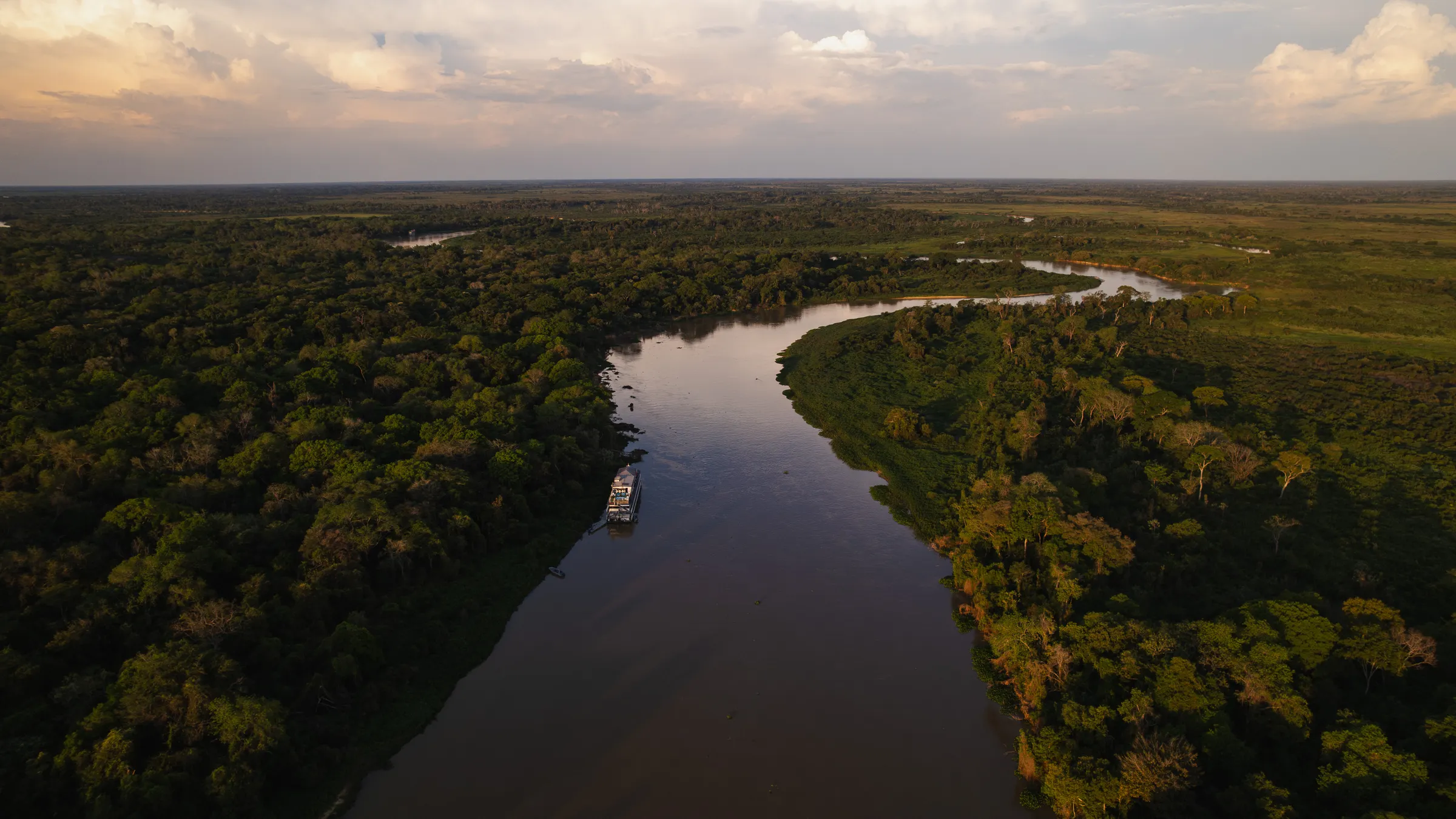 Vista aérea da floresta e dos rios do Pantanal
